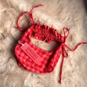 BAGGU x Molly Goddard Mini Ruffle Crescent Bag in Ruby Gingham
